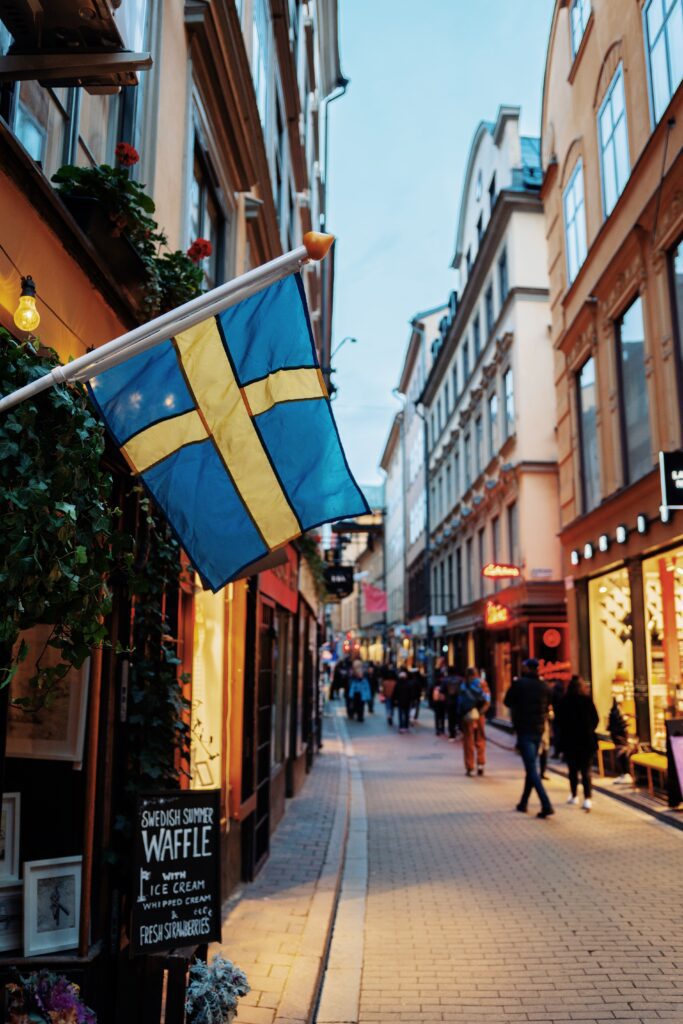 swedish flag on stockholm street